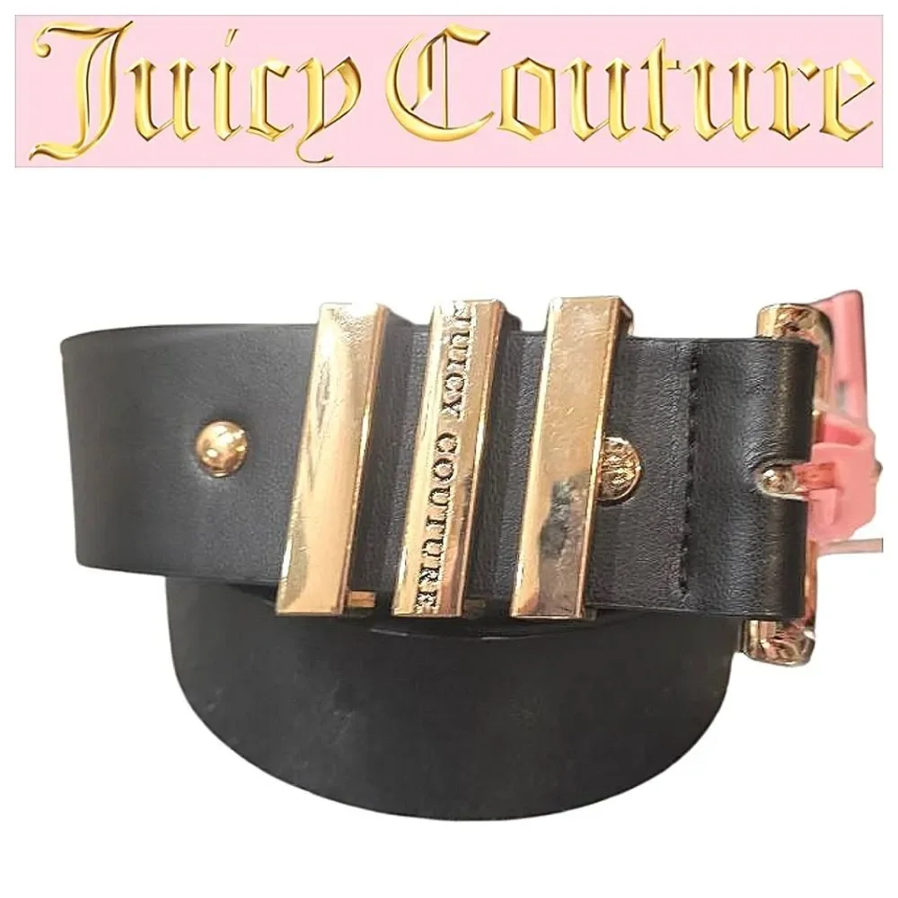 Juicy Couture Gold Logo Three Bar Belt-‎ Black